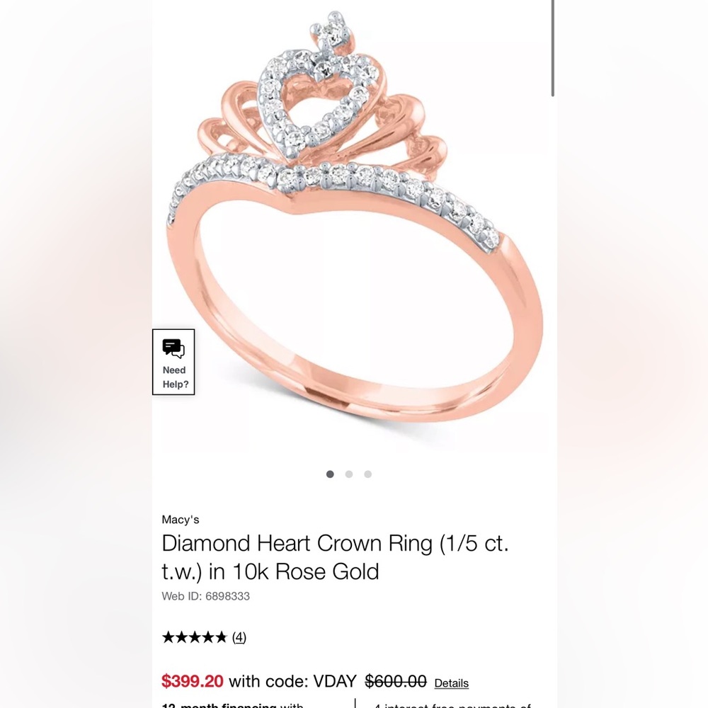 Diamond heart crown ring
